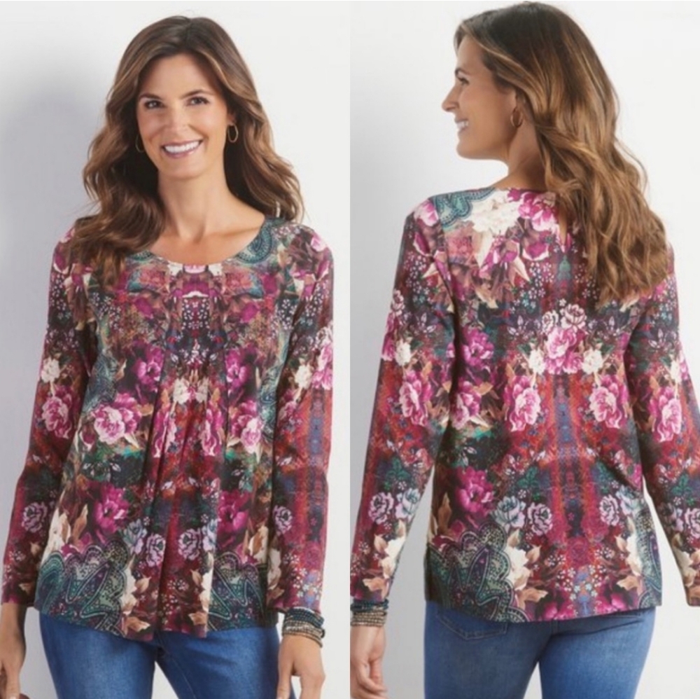 Soft Surroundings Purple Floral Long Sleeve Blouse Top Women's Plus Size 2X